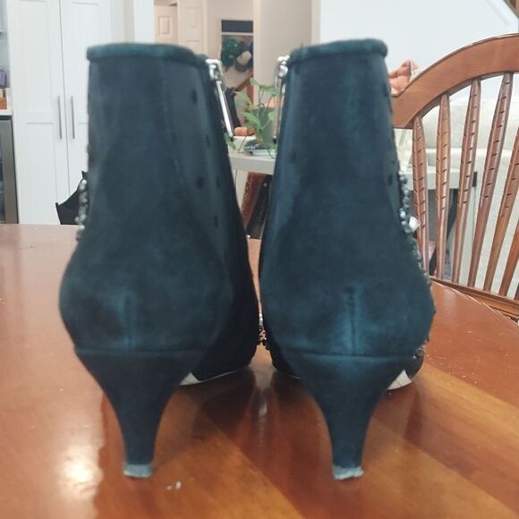 Sam Edelman Kami Black Mesh/Suede Kitten Heel Bootie Pearl Stud Embellished Sz 7 - Picture 7 of 16